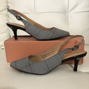 Grey Plaid Backless Office Kitten Heel